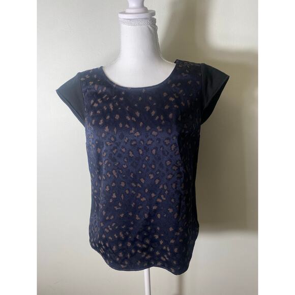 by Smith New York Navy Blue Cheetah Cap Sleeve Mixed Media Sz XS - Picture 1 of 5